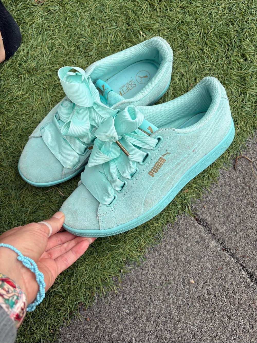 Puma Women's Ribbon Lace Sneakers in Mint